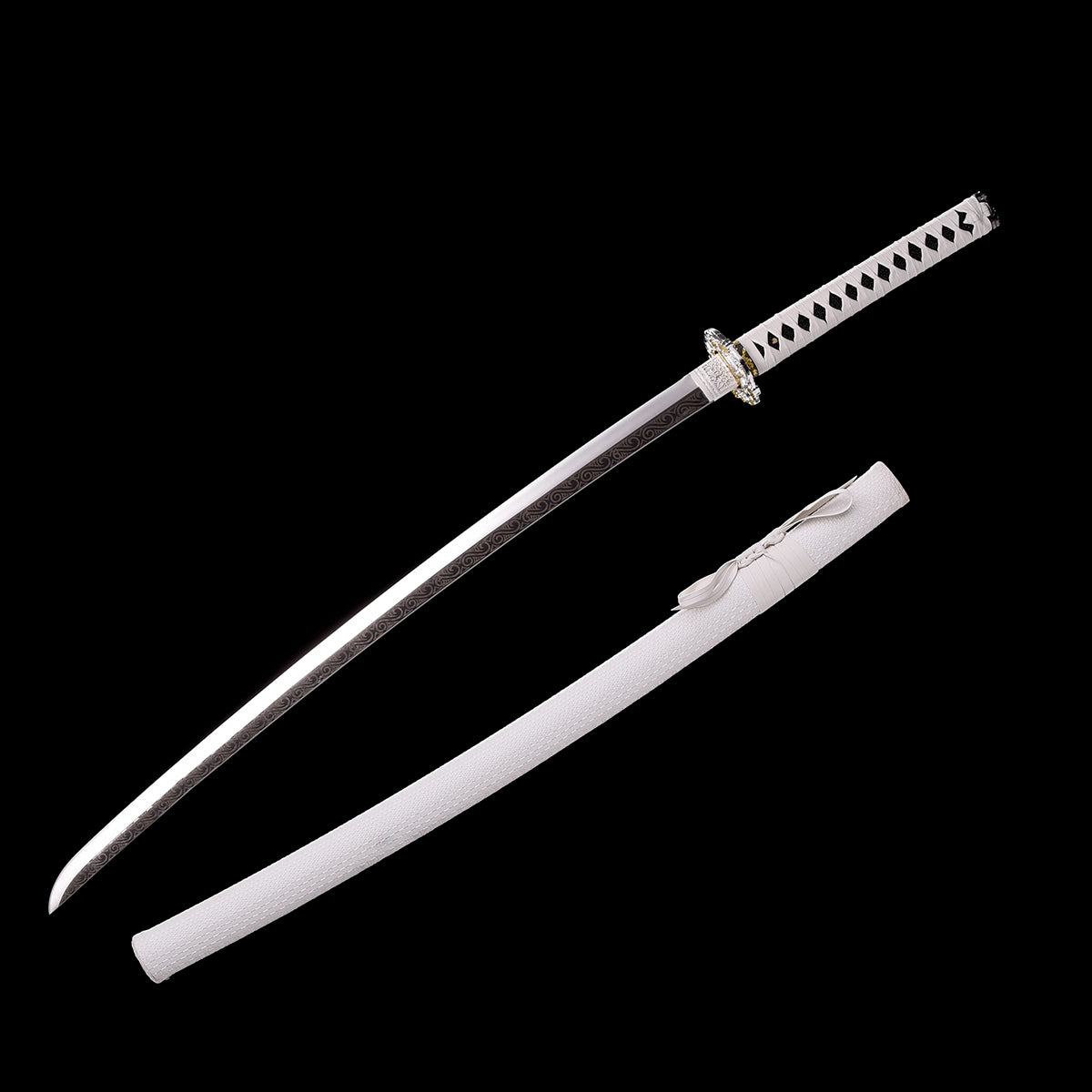 White Katana,Samurai Katana Manganese Steel Engraving White Scabbard