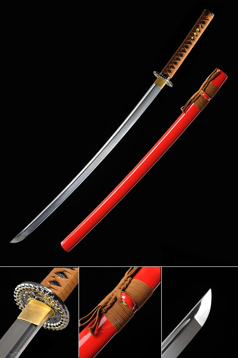 Red Katana,Handmade Japanese Samurai Full Tang Blade Red Scabbard ...